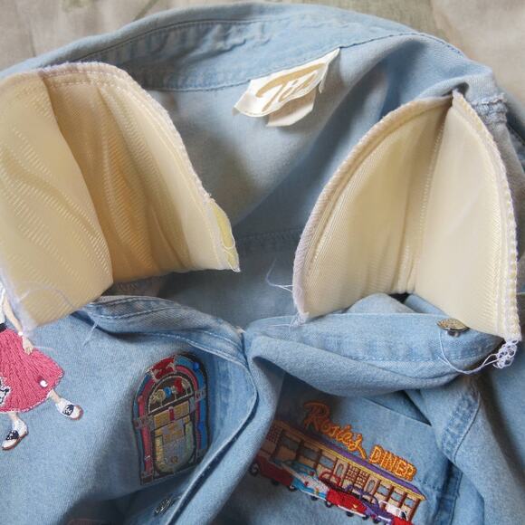 VINTAGE TIA DESIGNS Denim Jean Shirt 1950's Theme Size S Women's Rock n Roll - Picture 11 of 11